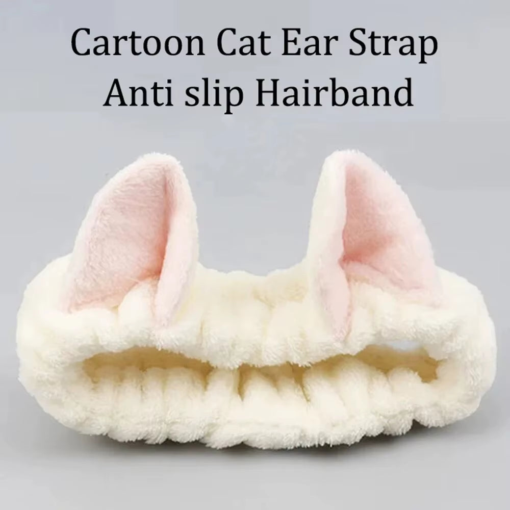 Cat Coral Plush Hairband Soft Bow Makeup Wash Headband Girl