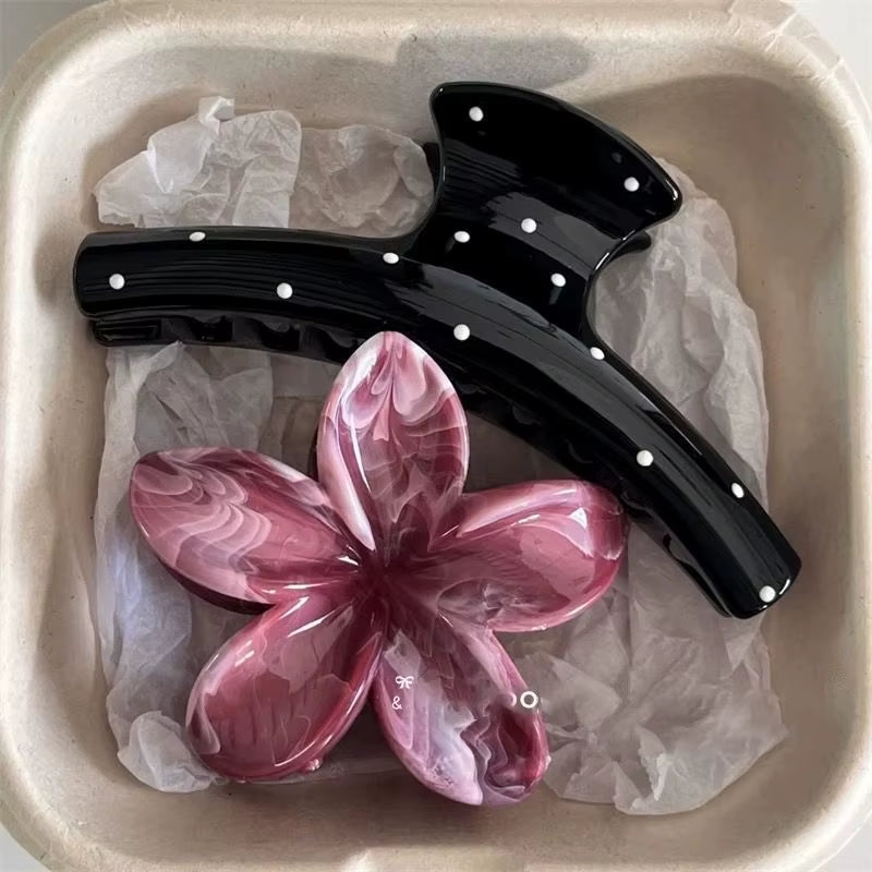 Charming Vintage Blue Polka Dot Hair Clips with Red Bow - 2Pcs Set for Stylish Women