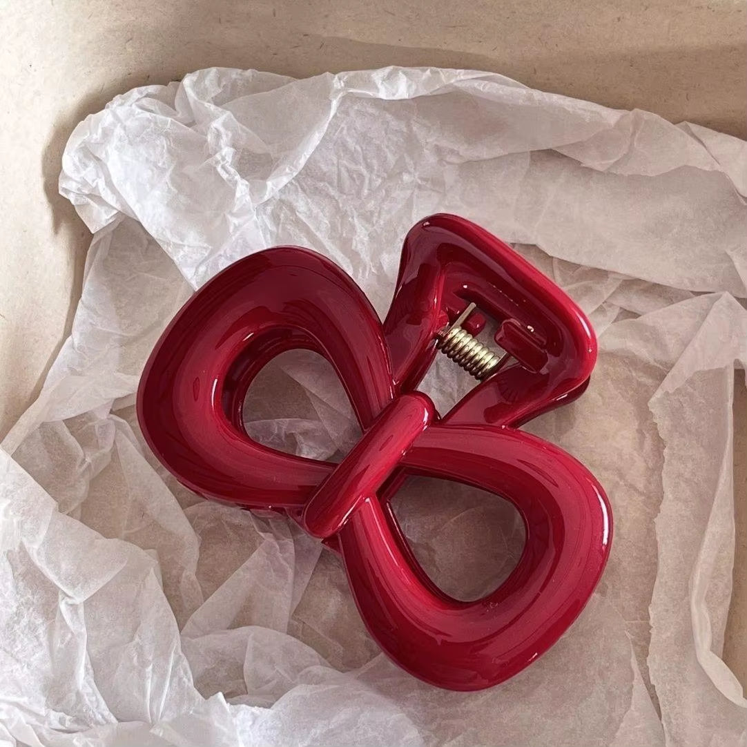 Charming Vintage Blue Polka Dot Hair Clips with Red Bow - 2Pcs Set for Stylish Women