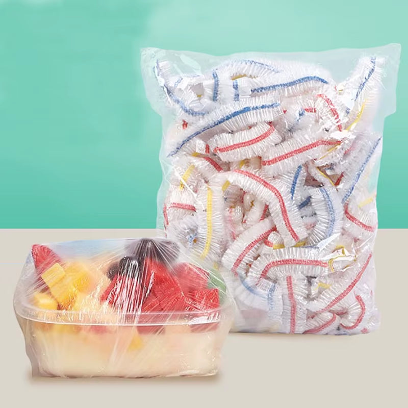 100Pcs Colorful Elastic Food Covers - Versatile Disposable Storage Bags for Fruits & Kitchen Organization