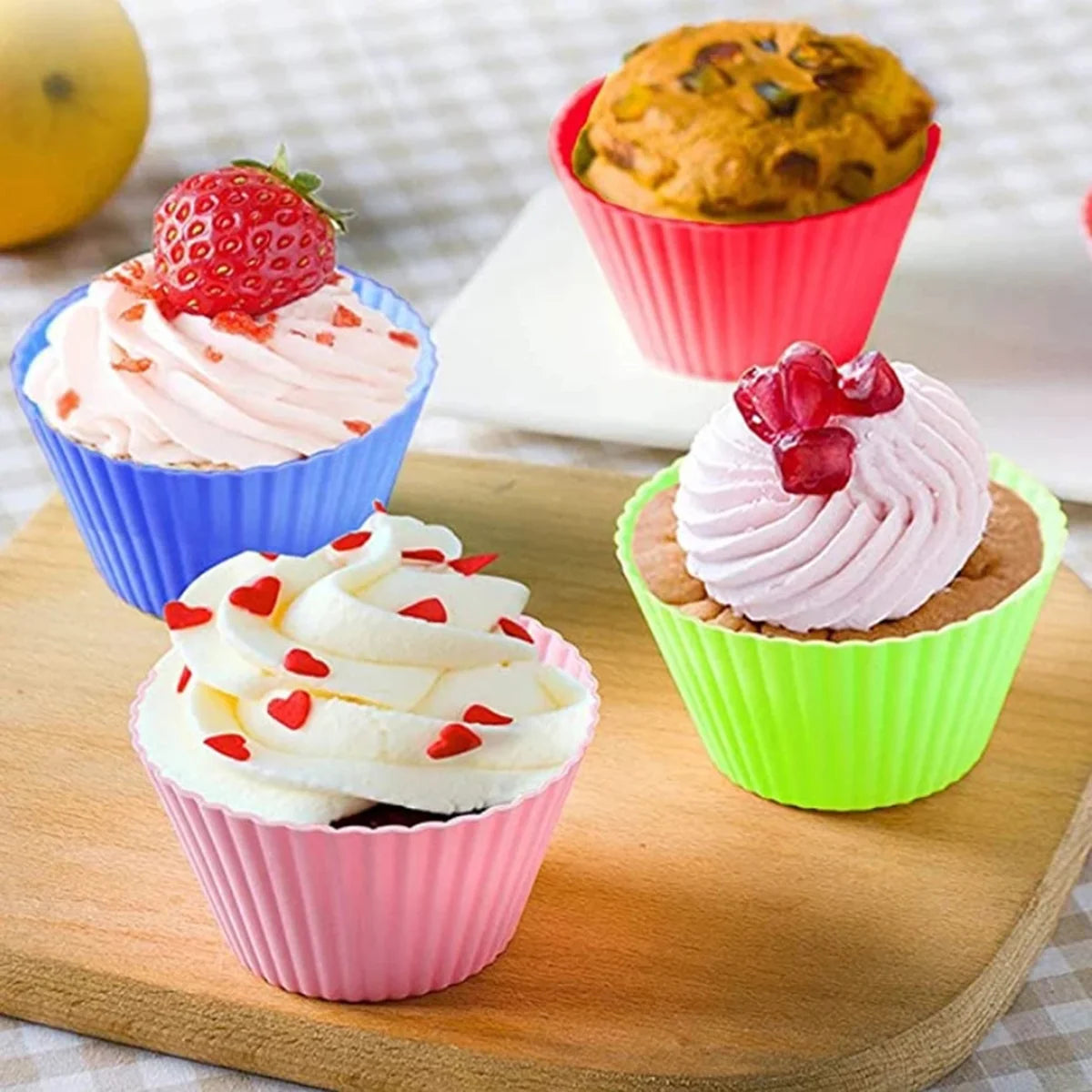 12-Pack High-Temp Silicone Cake Cup Molds - Perfect for Pudding, Jelly, & Air Fryer Baking!