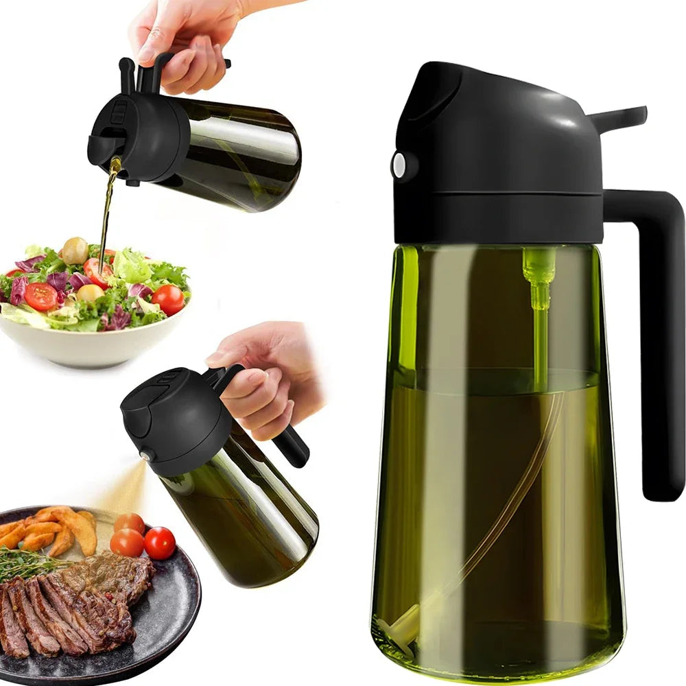 470ml Dark Green Glass Oil Sprayer - 2-in-1 Light-Blocking Olive Oil Dispenser for Cooking