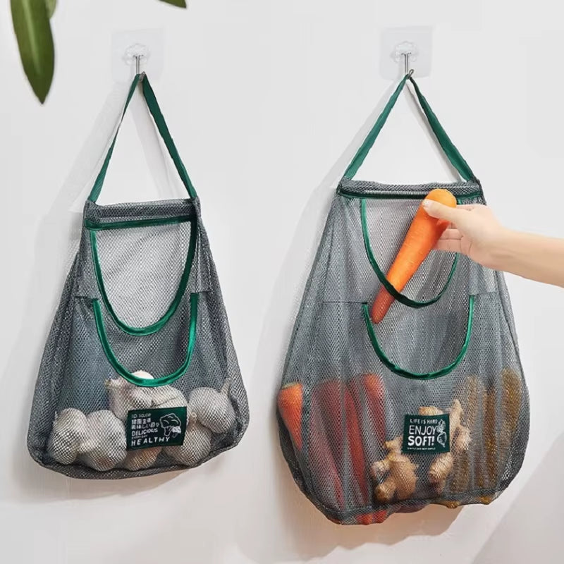 Eco-Friendly Hanging Mesh Storage Bags for Fresh Fruits & Vegetables - Perfect for Ginger, Garlic, Potatoes, & Onions!