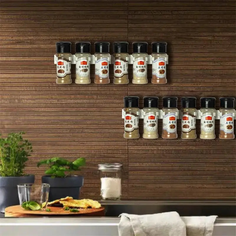 Sleek 2-Pack Grey Wall-Mounted Kitchen Jar Rack - Adhesive Spice Bottle Holder for Organized Storage