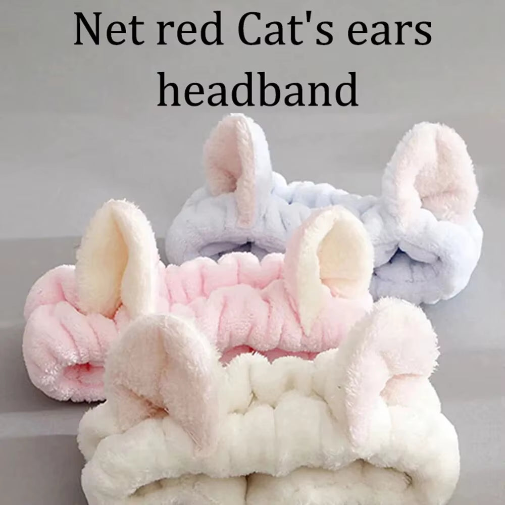 Cat Coral Plush Hairband Soft Bow Makeup Wash Headband Girl