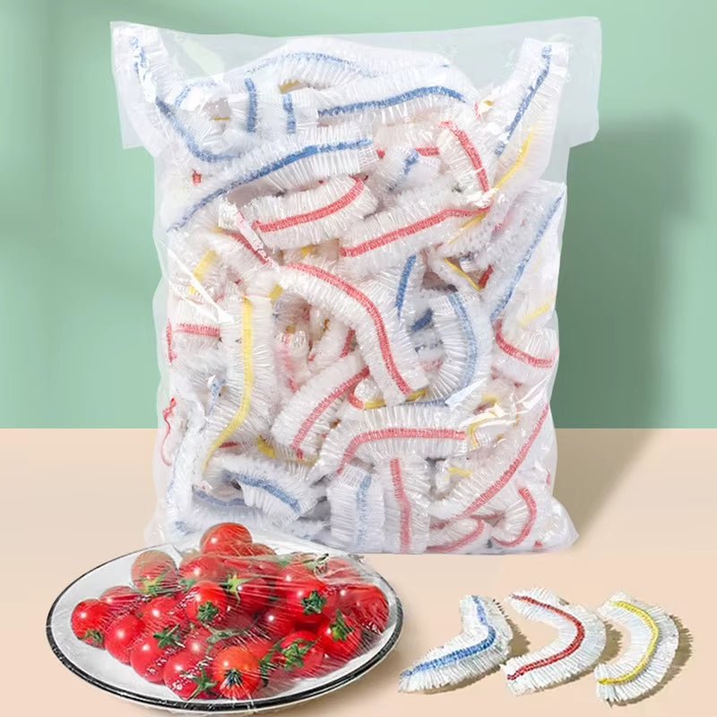 100Pcs Colorful Elastic Food Covers - Versatile Disposable Storage Bags for Fruits & Kitchen Organization