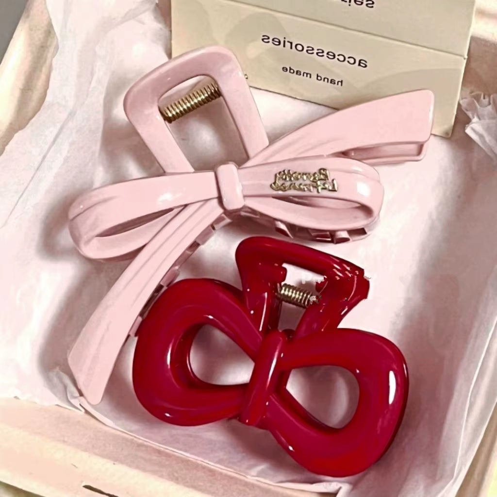 Charming Vintage Blue Polka Dot Hair Clips with Red Bow - 2Pcs Set for Stylish Women