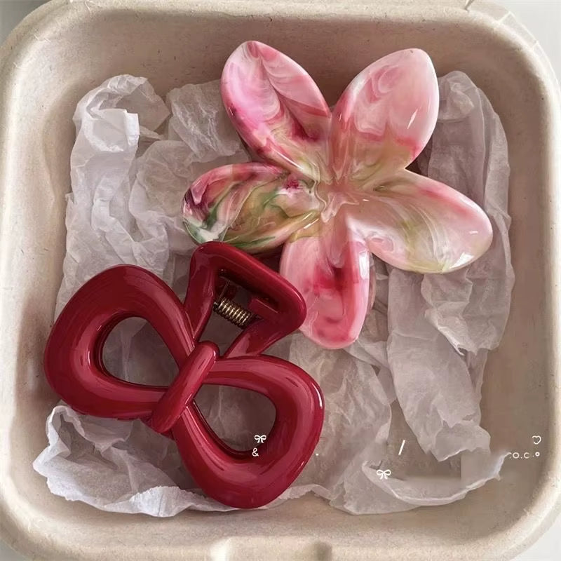 Charming Vintage Blue Polka Dot Hair Clips with Red Bow - 2Pcs Set for Stylish Women