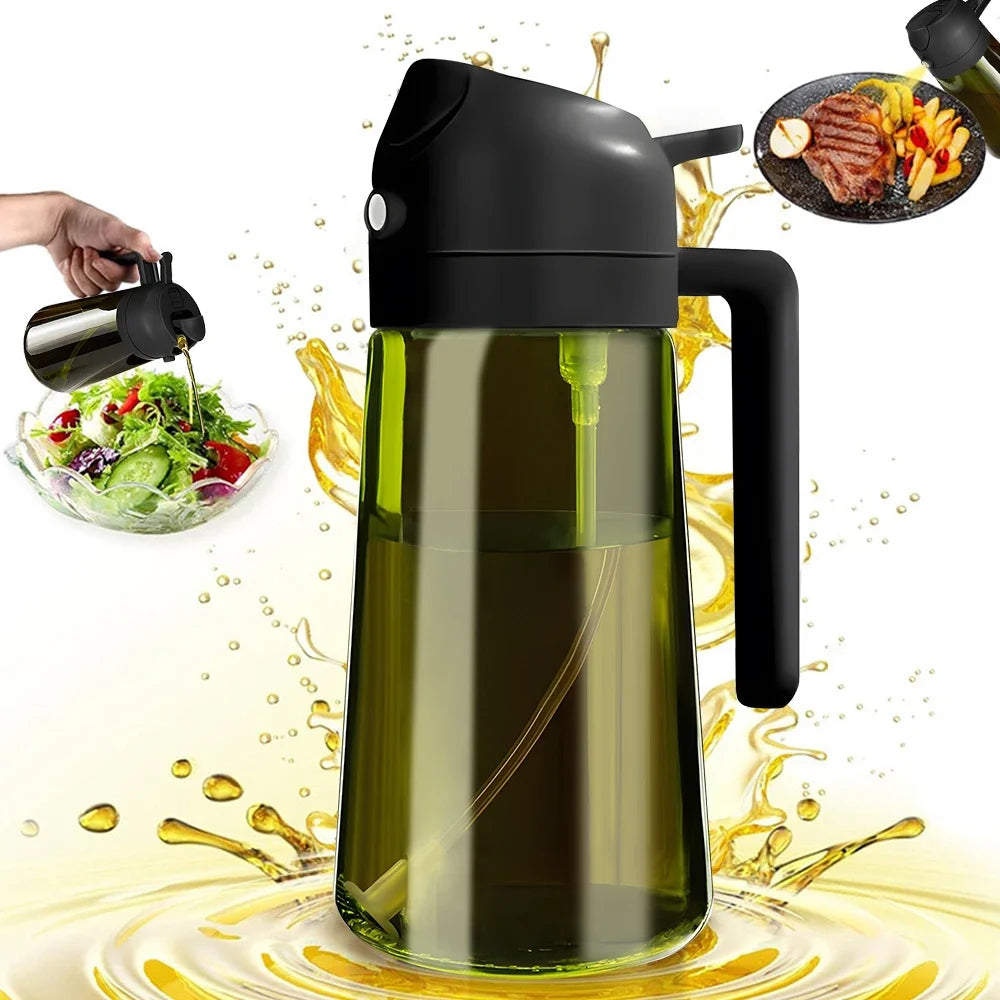 470ml Dark Green Glass Oil Sprayer - 2-in-1 Light-Blocking Olive Oil Dispenser for Cooking