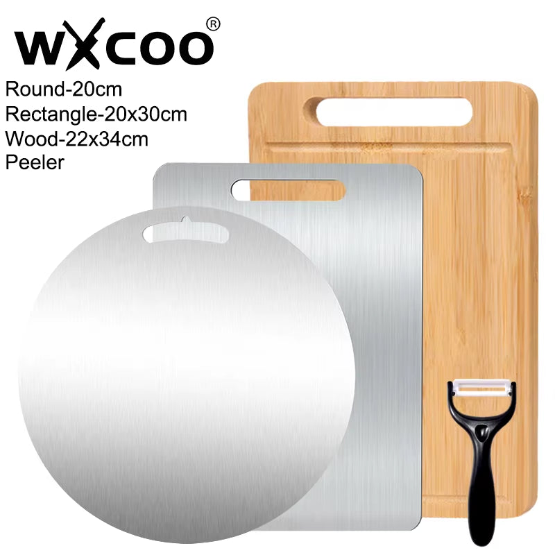 WXCOO Premium Double-Sided Bamboo & Stainless Steel Cutting Board - Perfect for Fruits, Meats, and Vegetables