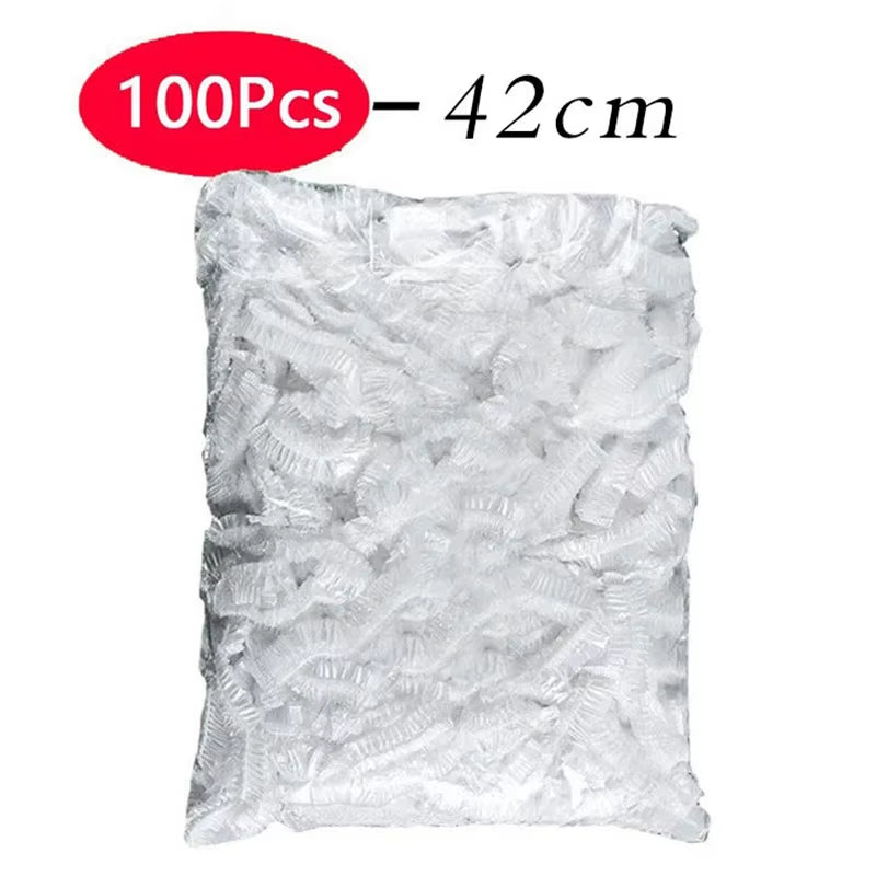 50 Pack Elastic Food Covers – Premium Disposable Plastic Wrap for Fruits, Vegetables & Kitchen Organization