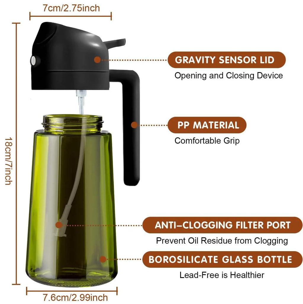470ml Dark Green Glass Oil Sprayer - 2-in-1 Light-Blocking Olive Oil Dispenser for Cooking