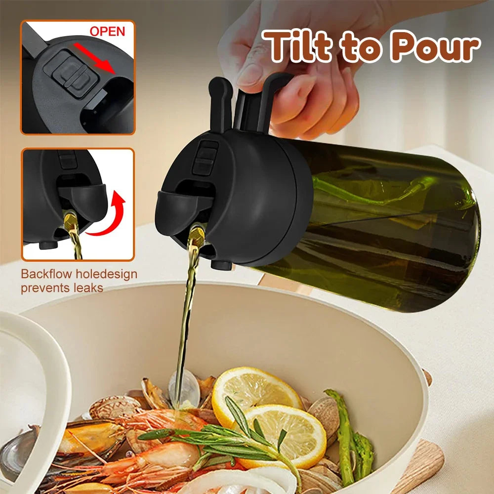 470ml Dark Green Glass Oil Sprayer - 2-in-1 Light-Blocking Olive Oil Dispenser for Cooking
