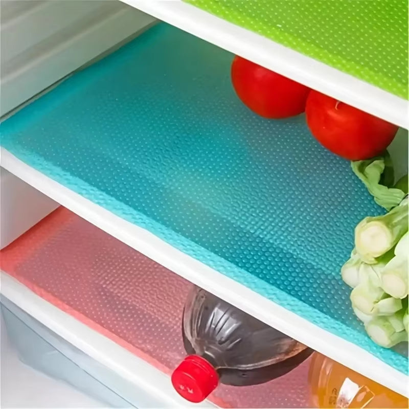 Reusable EVA Waterproof Refrigerator Liner Mat - 4 PCS Washable Anti-Oil Kitchen Pad for Cabinets and Drawers - Heat-Insulating Fridge Mats