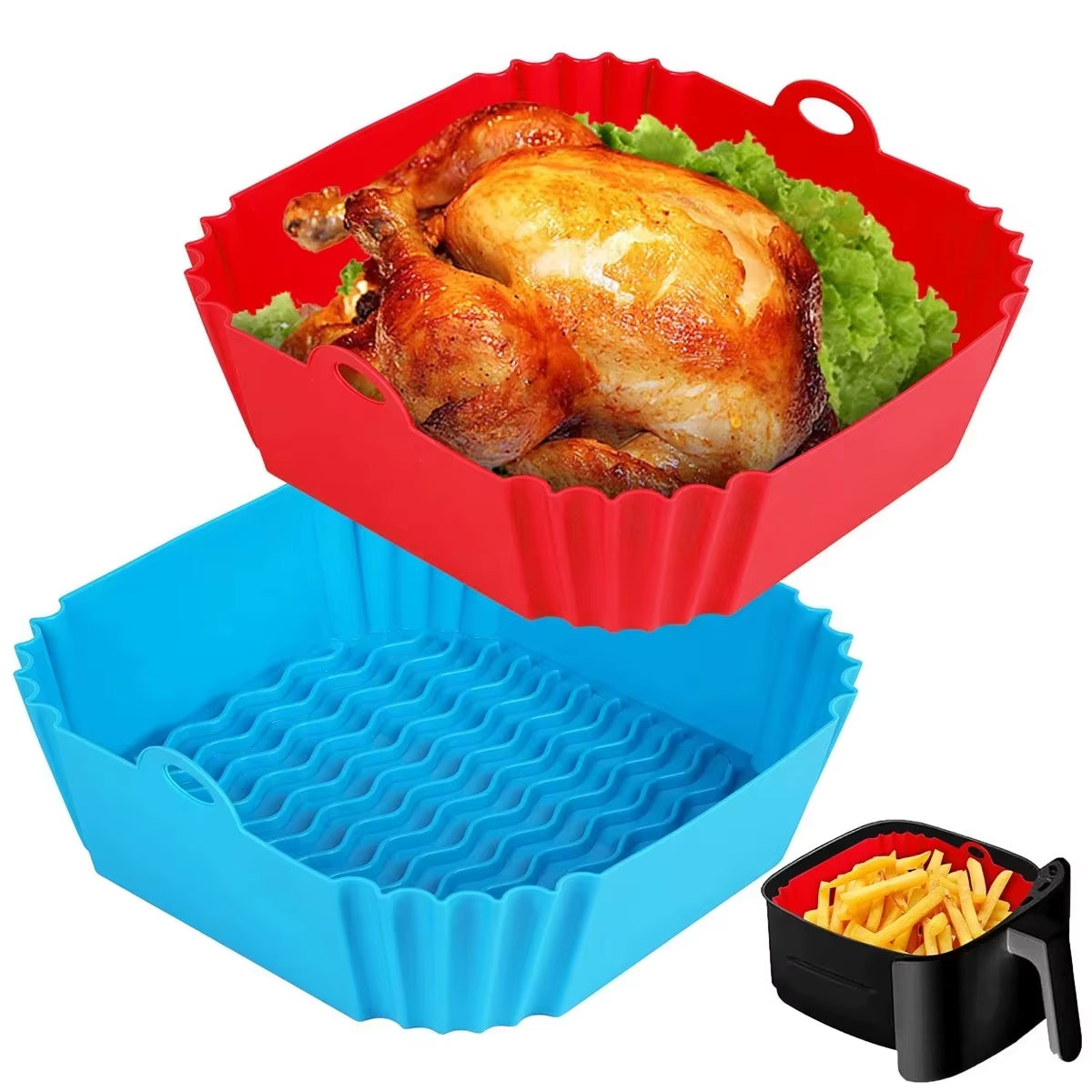 Reusable Silicone Air Fryer Tray - Food Safe BBQ Baking Mold for Perfect Oven Cooking