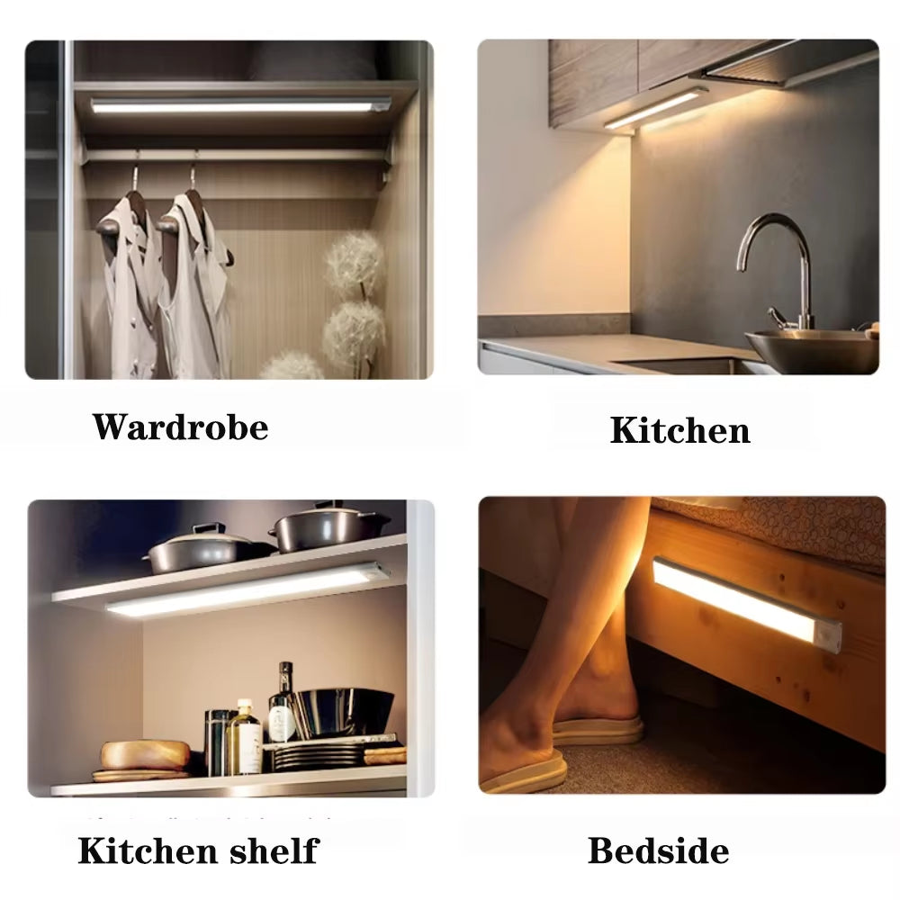 Rechargeable LED Motion Sensor Night Light - Wireless Cabinet, Wardrobe, and Staircase Backlight for Kitchen