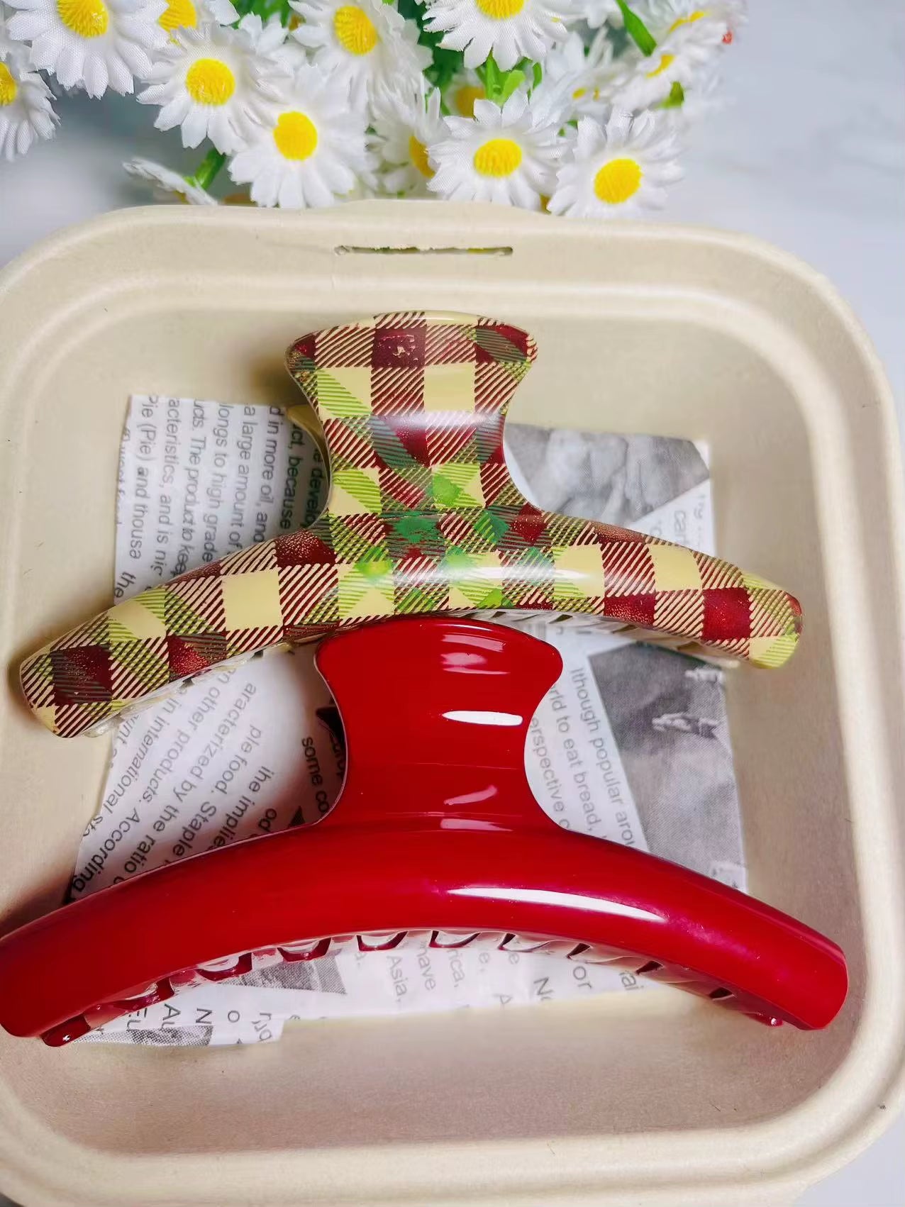 Charming Vintage Blue Polka Dot Hair Clips with Red Bow - 2Pcs Set for Stylish Women