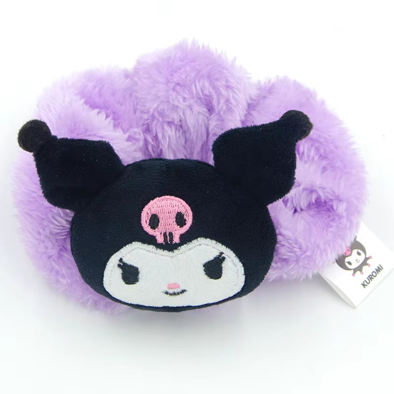 Adorable Kawaii Sanrio Plush Makeup Headband - Anime-Inspired Hair Scrunchie Featuring Melody, Kuromi, and Cinnamoroll - Perfect Hair Accessory for Girls!