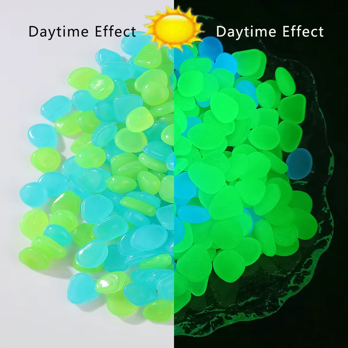 Glow-in-the-Dark Luminous Stones - 100pcs Fluorescent Decorative Gems for Gardens & Fish Tanks