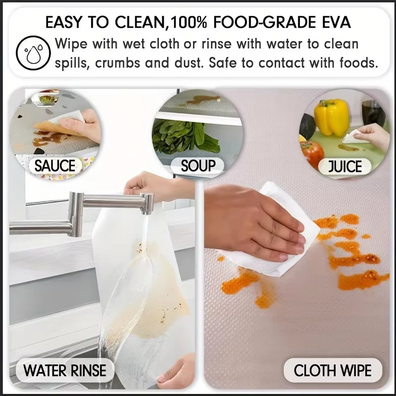Reusable EVA Waterproof Refrigerator Liner Mat - 4 PCS Washable Anti-Oil Kitchen Pad for Cabinets and Drawers - Heat-Insulating Fridge Mats