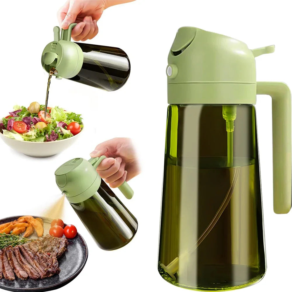 470ml Dark Green Glass Oil Sprayer - 2-in-1 Light-Blocking Olive Oil Dispenser for Cooking