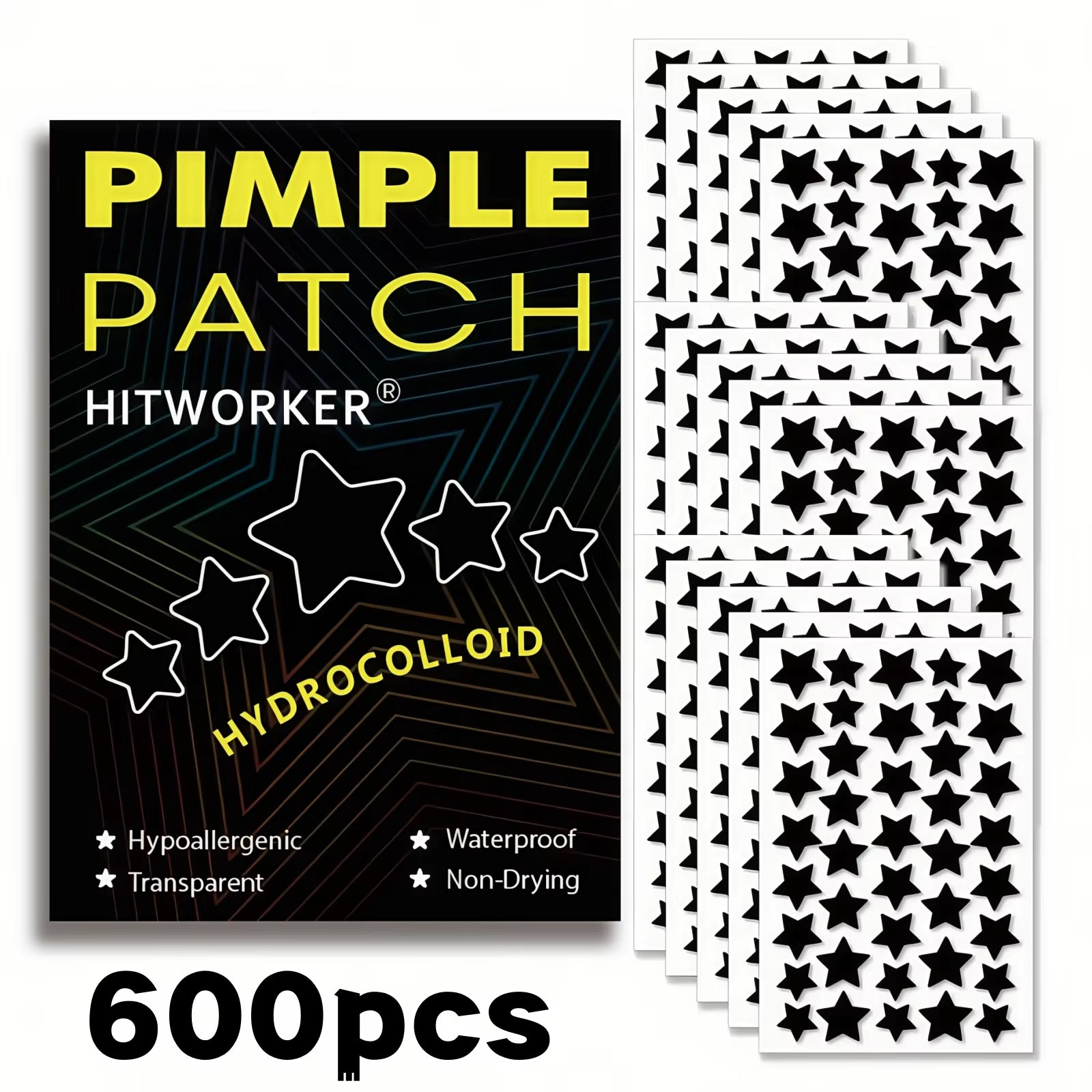 Revolutionary 600 Pimple Patches - Stylish, Waterproof Anti-Acne Solution Inspired by Celebrities | Limited Edition Black Star