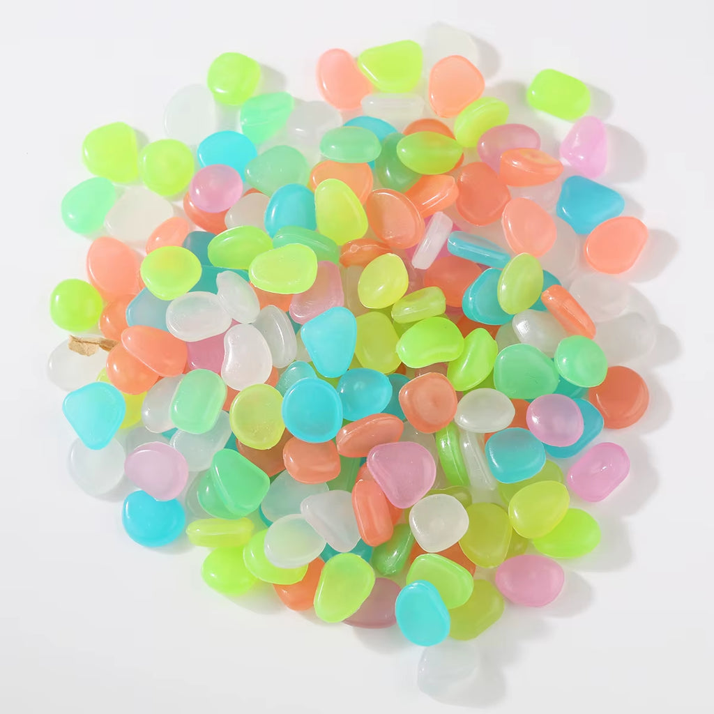 Glow-in-the-Dark Luminous Stones - 100pcs Fluorescent Decorative Gems for Gardens & Fish Tanks