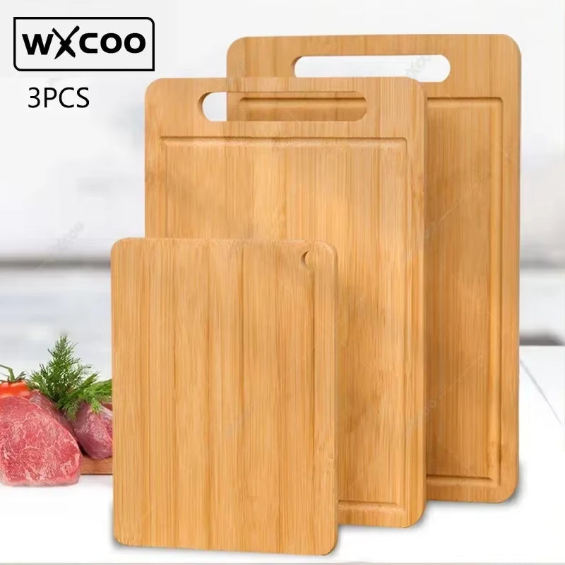 WXCOO Premium Double-Sided Bamboo & Stainless Steel Cutting Board - Perfect for Fruits, Meats, and Vegetables