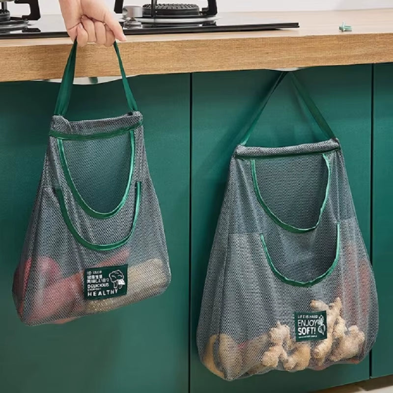 Eco-Friendly Hanging Mesh Storage Bags for Fresh Fruits & Vegetables - Perfect for Ginger, Garlic, Potatoes, & Onions!