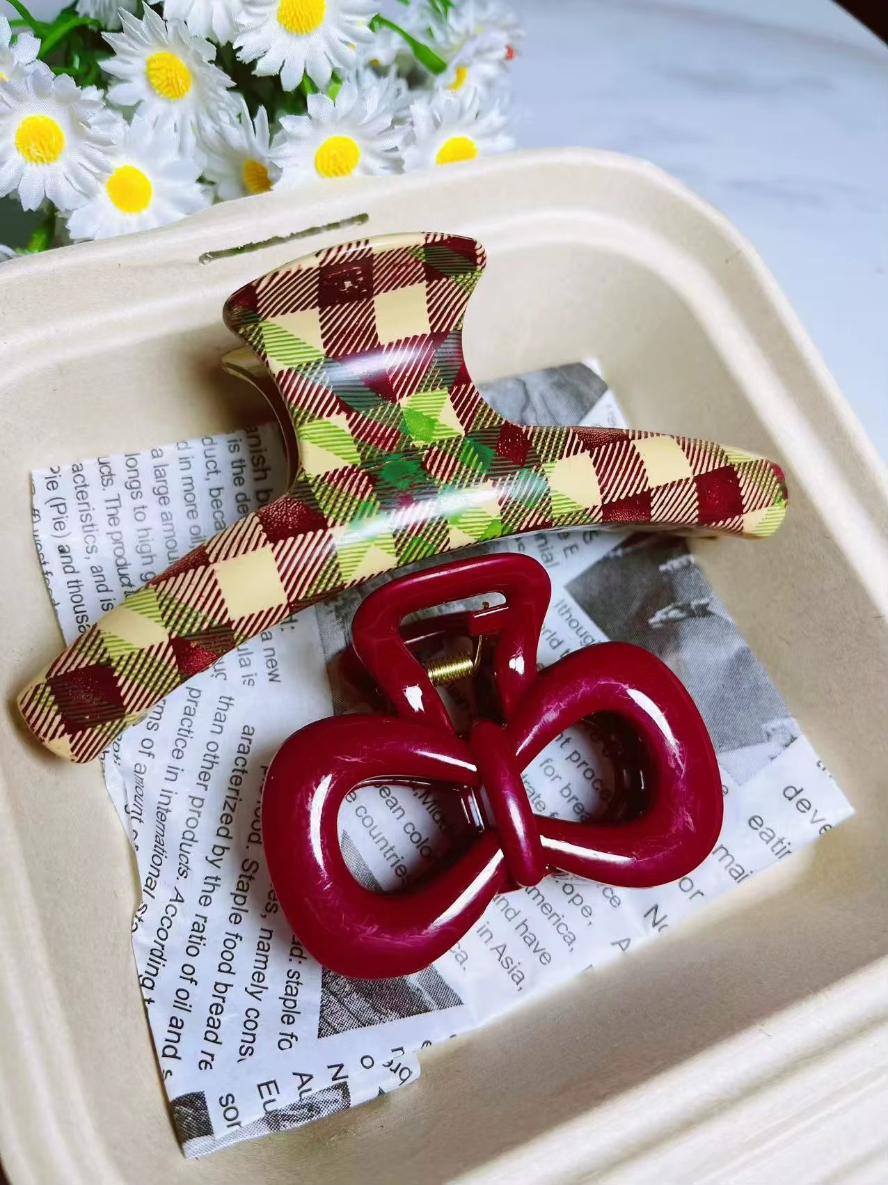 Charming Vintage Blue Polka Dot Hair Clips with Red Bow - 2Pcs Set for Stylish Women