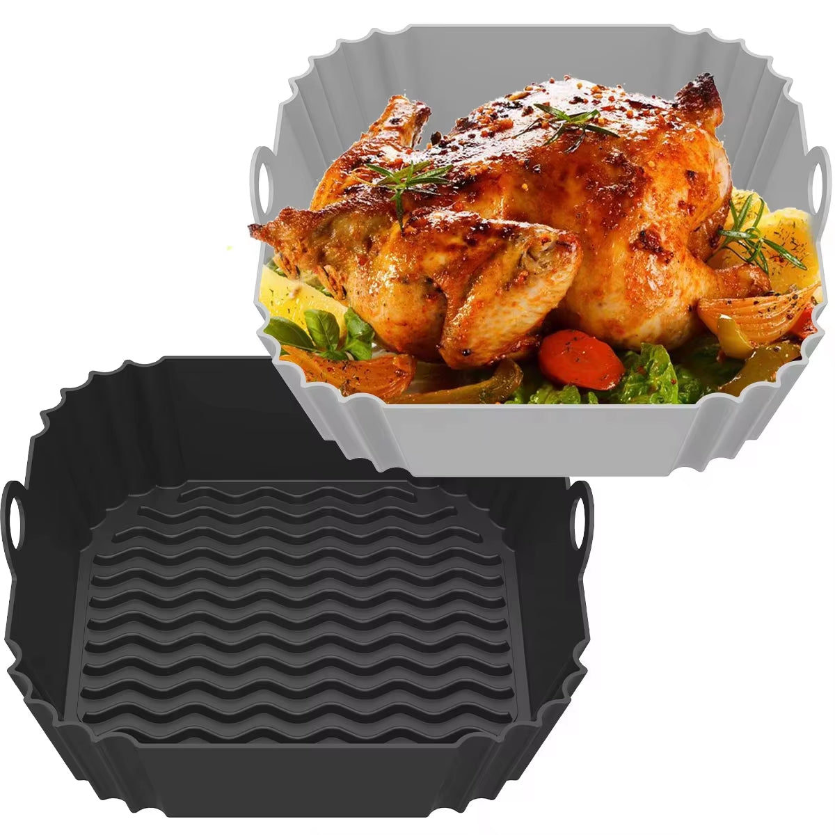 Reusable Silicone Air Fryer Tray - Food Safe BBQ Baking Mold for Perfect Oven Cooking
