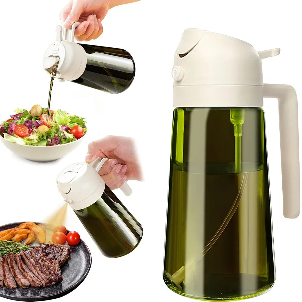 470ml Dark Green Glass Oil Sprayer - 2-in-1 Light-Blocking Olive Oil Dispenser for Cooking