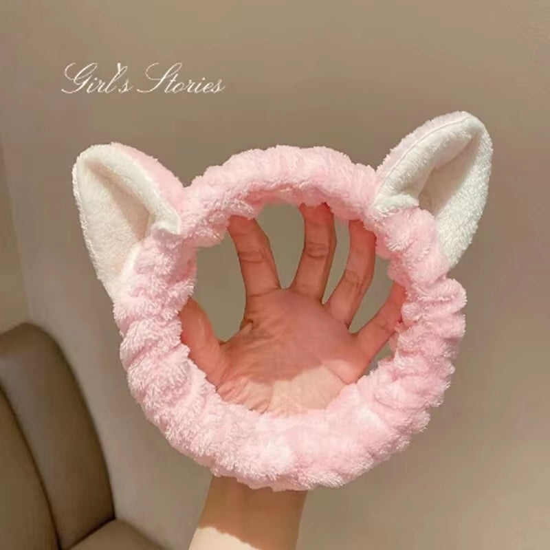 Cat Coral Plush Hairband Soft Bow Makeup Wash Headband Girl