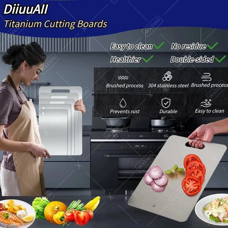 WXCOO Premium Double-Sided Bamboo & Stainless Steel Cutting Board - Perfect for Fruits, Meats, and Vegetables