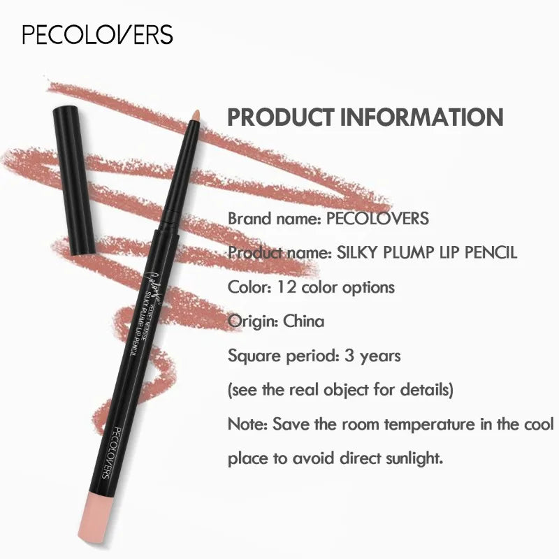 Waterproof Matte Lipliner Pencil 12 Colors Long-Lasting Tint