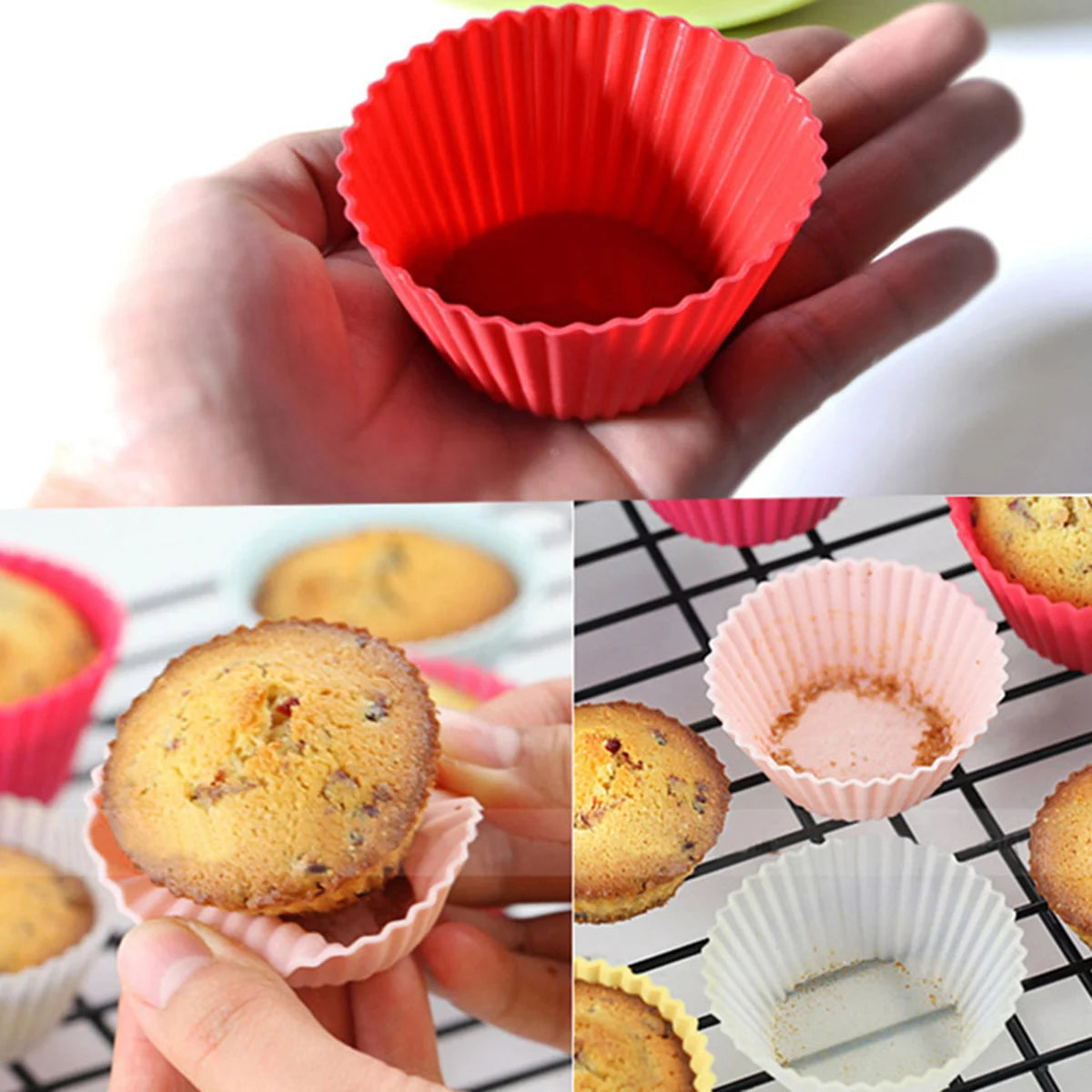 12-Pack High-Temp Silicone Cake Cup Molds - Perfect for Pudding, Jelly, & Air Fryer Baking!