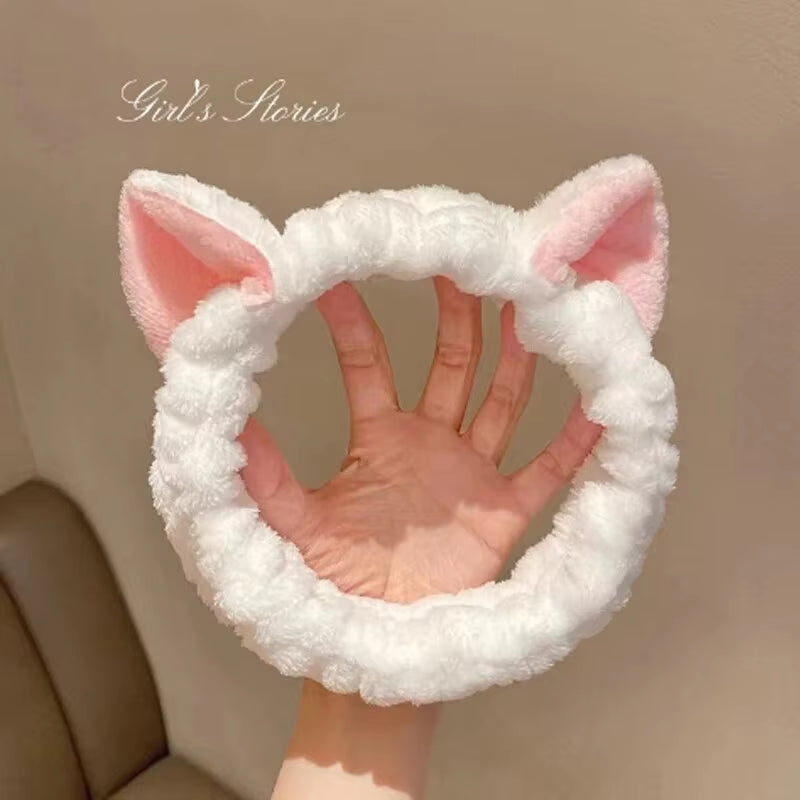 Cat Coral Plush Hairband Soft Bow Makeup Wash Headband Girl