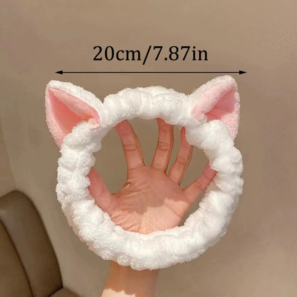 Cat Coral Plush Hairband Soft Bow Makeup Wash Headband Girl