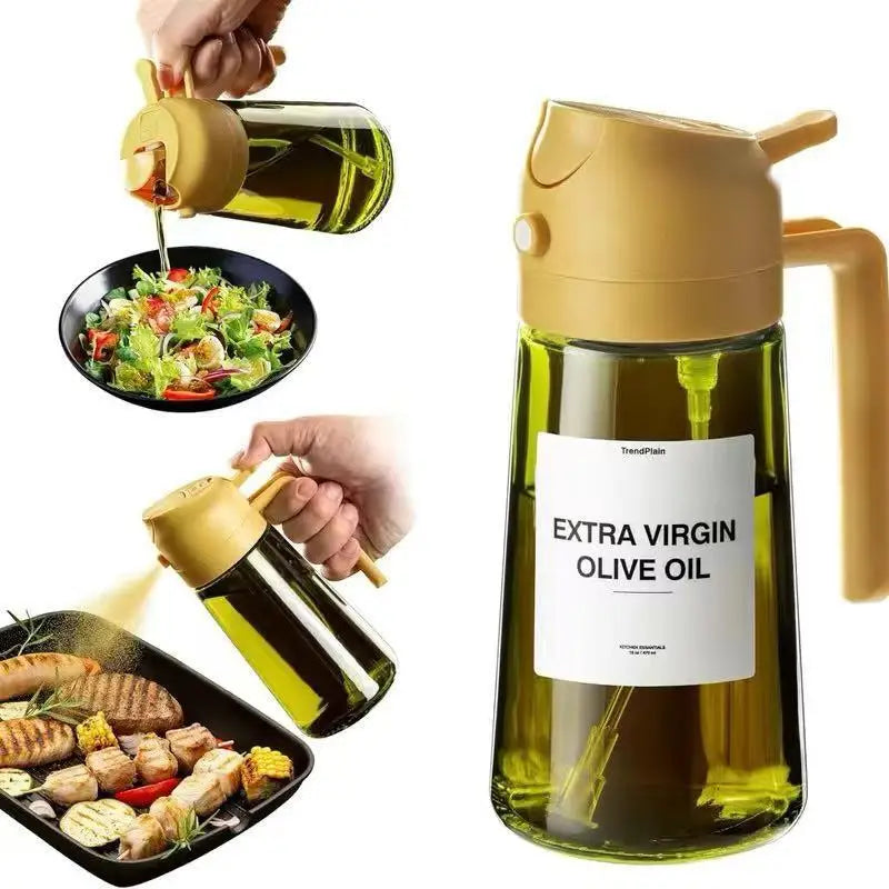 470ml Dark Green Glass Oil Sprayer - 2-in-1 Light-Blocking Olive Oil Dispenser for Cooking