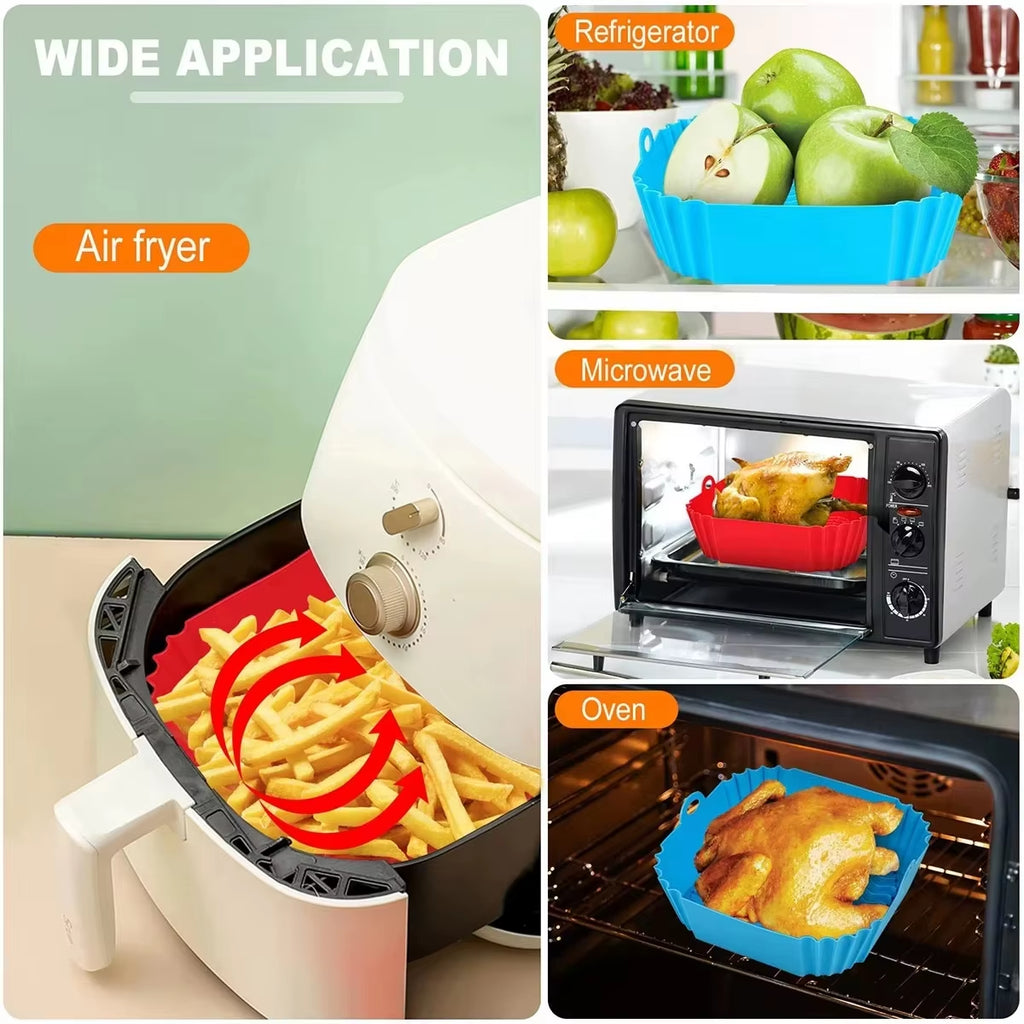 Reusable Silicone Air Fryer Pot Tray – Food Safe Square BBQ Pad for Oven Baking & Cooking