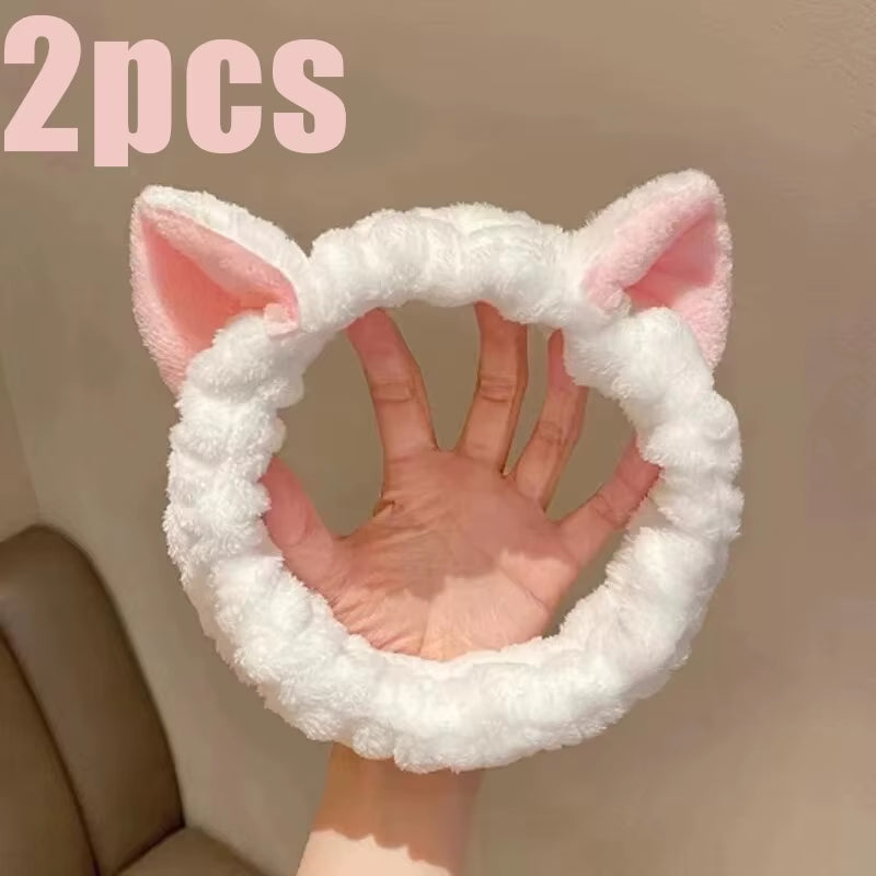 Cat Coral Plush Hairband Soft Bow Makeup Wash Headband Girl
