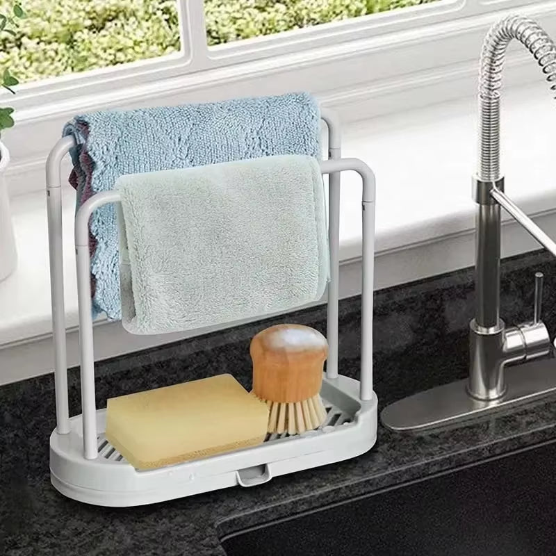 Double-Layer Kitchen Cloth & Sponge Drain Rack - Stylish Sink Storage Solution