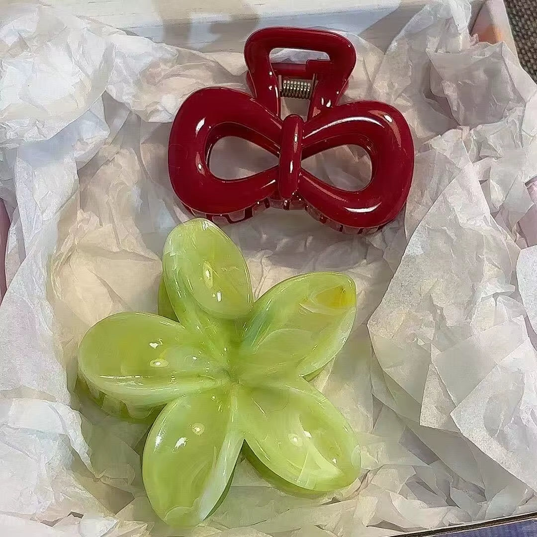 Charming Vintage Blue Polka Dot Hair Clips with Red Bow - 2Pcs Set for Stylish Women