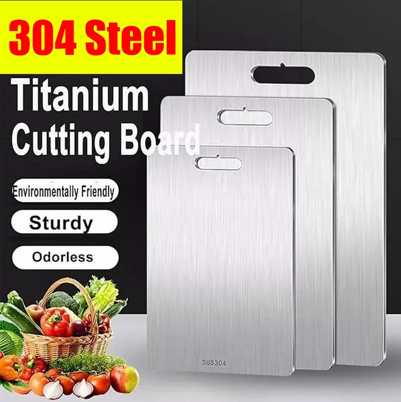 Versatile Double-Sided Titanium & Stainless Steel Cutting Board – Food Grade, Thickened, Portable for Fruits & Meats