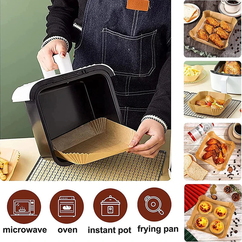 23CM Non-Stick Air Fryer Baking Paper Liners - Square & Round Parchment for Microwave & Oven Cooking