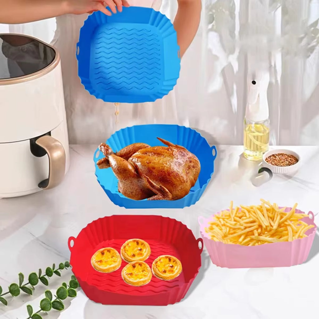 Reusable Silicone Air Fryer Pot Tray – Food Safe Square BBQ Pad for Oven Baking & Cooking