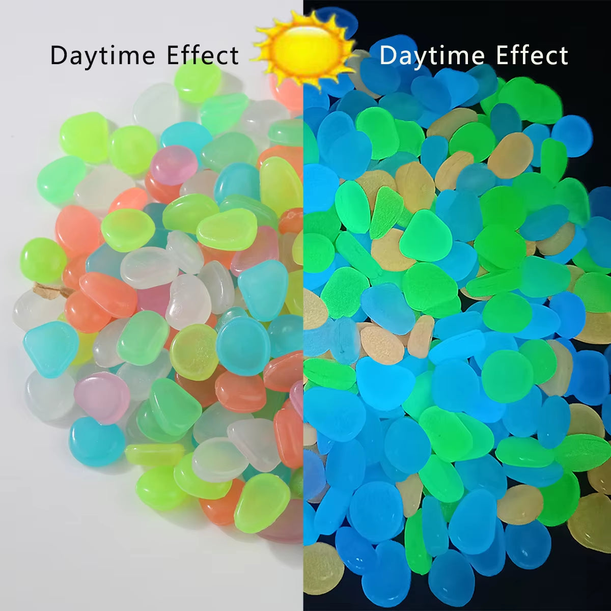 Glow-in-the-Dark Luminous Stones - 100pcs Fluorescent Decorative Gems for Gardens & Fish Tanks