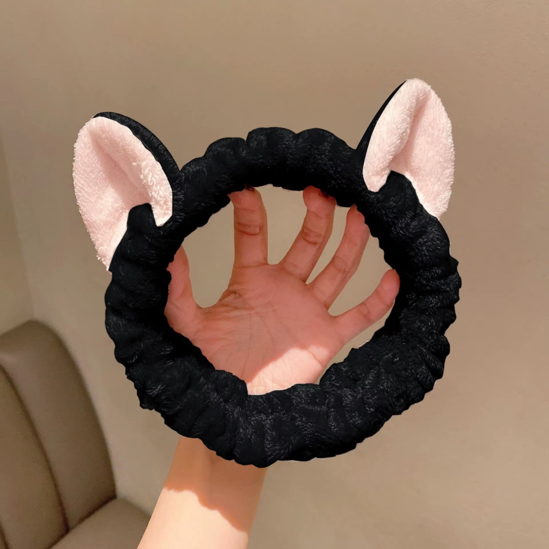 Cat Coral Plush Hairband Soft Bow Makeup Wash Headband Girl