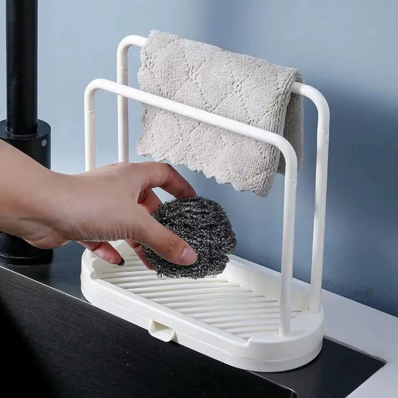 Double-Layer Kitchen Cloth & Sponge Drain Rack - Stylish Sink Storage Solution