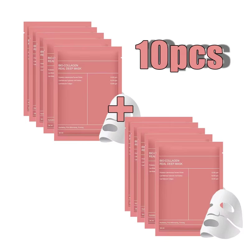 Revitalize Your Skin with Bio Collagen Face Mask - Ultimate Pore Shrinking & Deep Hydration Treatment (Available in 1, 4, or 10 Pcs) for a Refreshing Glow